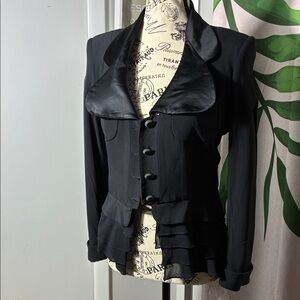 Whimsigoth Peplum Blazer Black Ruffled Vintage Annie Reva Jacket size 6